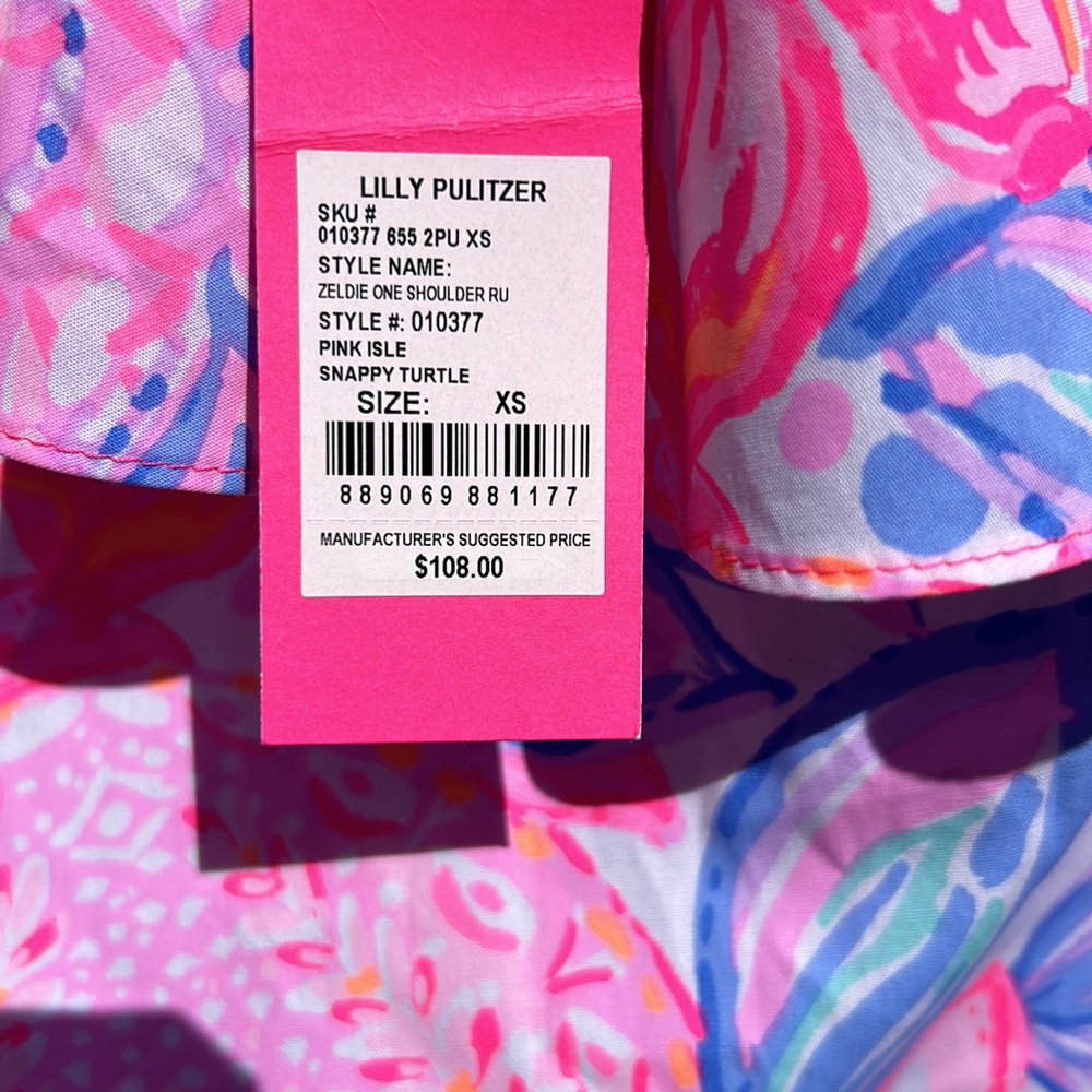 Lilly Pulitzer summer top one shoulder ruffle multicolor cool breathable cotton - Picture 6 of 9